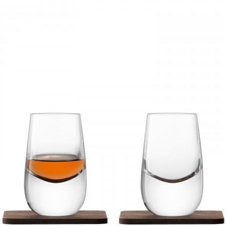 Whisky Islay Shot Glass & Walnut Coaster x 2
